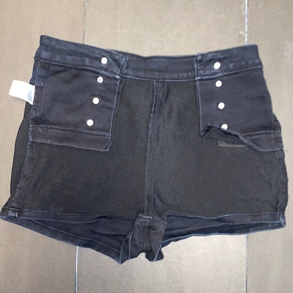 Cello Jeans Small Black Front Button Flap Stretch Denim Jean Shorts - Picture 11 of 14